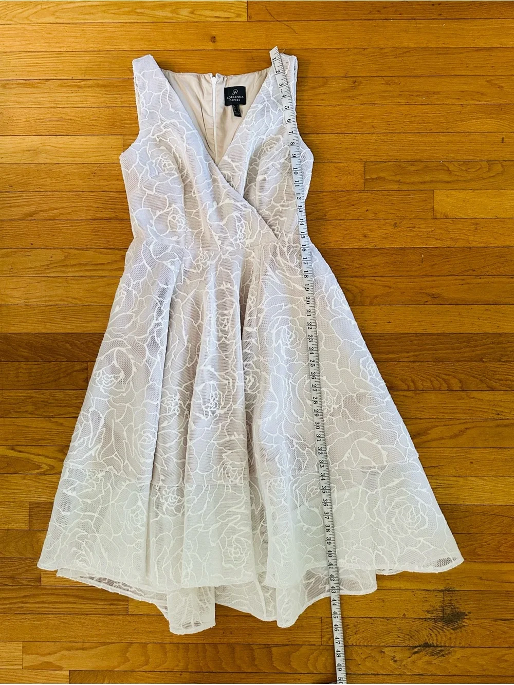 Adrianna Papell Bonded Mesh High-Low Dress - White & Blush - Wedding - Picture 16 of 16